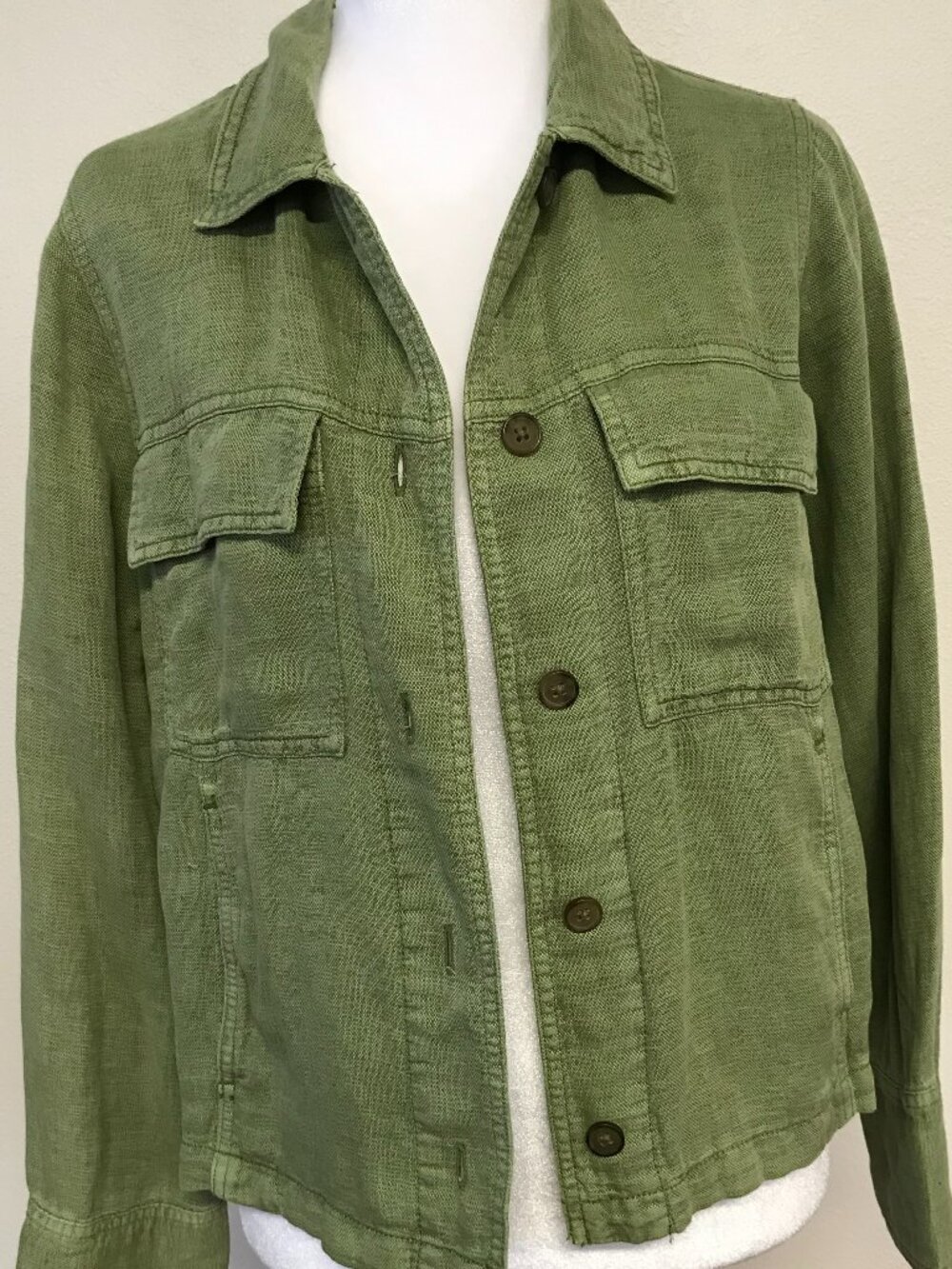 Nicole Miller NY Linen Lyocell Shacket S Sage Green Lightweight Jacket